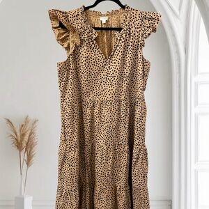 J. Crew Cotton Poplin Tiered Midi Dress, Size L, Brown/Tan Animal Print,…